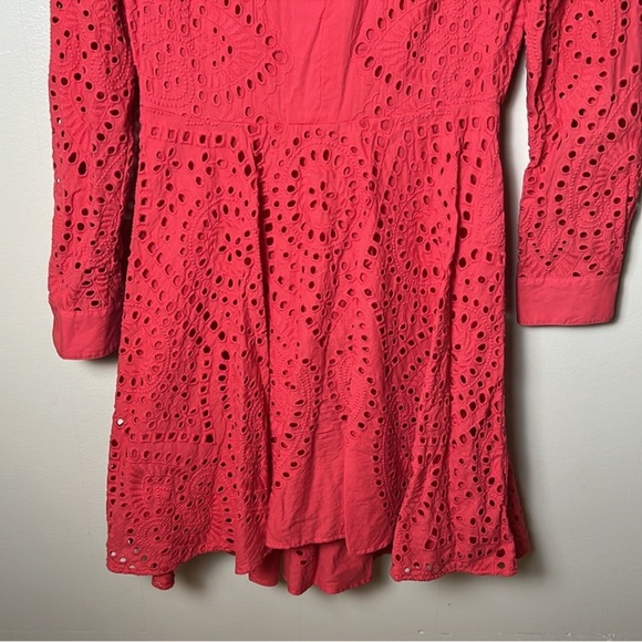 BCBGMaxAzria Eyelet Embroidery Cotton Dress M Rococo Red. Fit and Flare - Picture 5 of 12